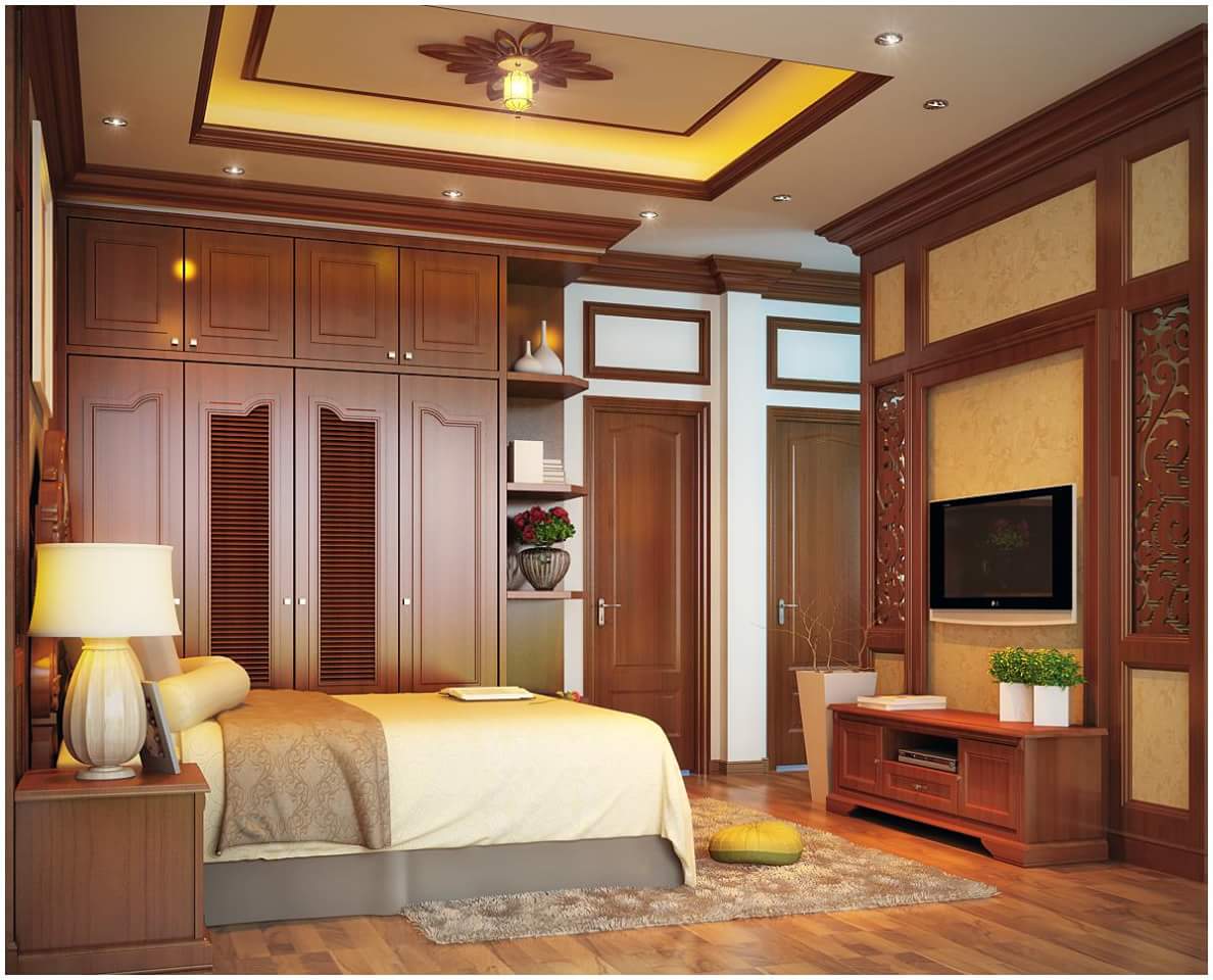 Phòng ngủ gỗ tự nhiên - Thi công nội thất gỗ tự nhiên biệt thự