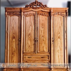 Tủ áo tân cổ điển gỗ tự nhiên được làm bằng chất liệu gỗ gõ đỏ trơn không hoa văn