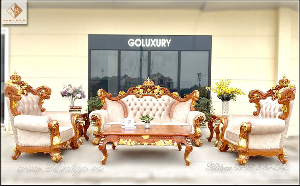 Bộ Sofa hoàng Gia gỗ Gõ Đỏ - Mã: HG-S86 được kê tại Showroom của công ty. Combo bộ sofa gồm: 6 món. ( 2 ghế + 01 đoản + 01 bàn + 02 đôn)