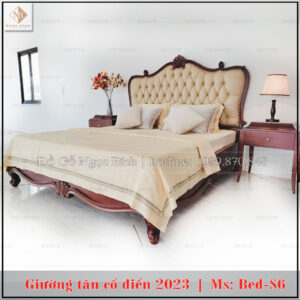 Giường tân cổ điển gỗ gõ đỏ năm 2023 được thiết kế theo phong cách tân cổ điển nhẹ nhàng và sang trọng