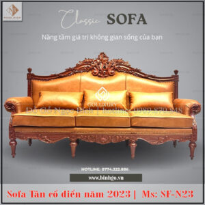 Sofa mẫu tân cổ điển gỗ gõ đỏ năm 2023 được thiết kế theo phong cách đơn giản sang trọng