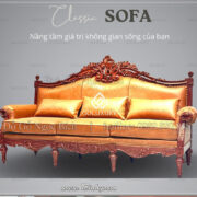 Sofa tân cổ điển loại nhỏ gỗ gõ đỏ. Để trong phòng khách có diện tích nhỏ hoặc phòng làm việc