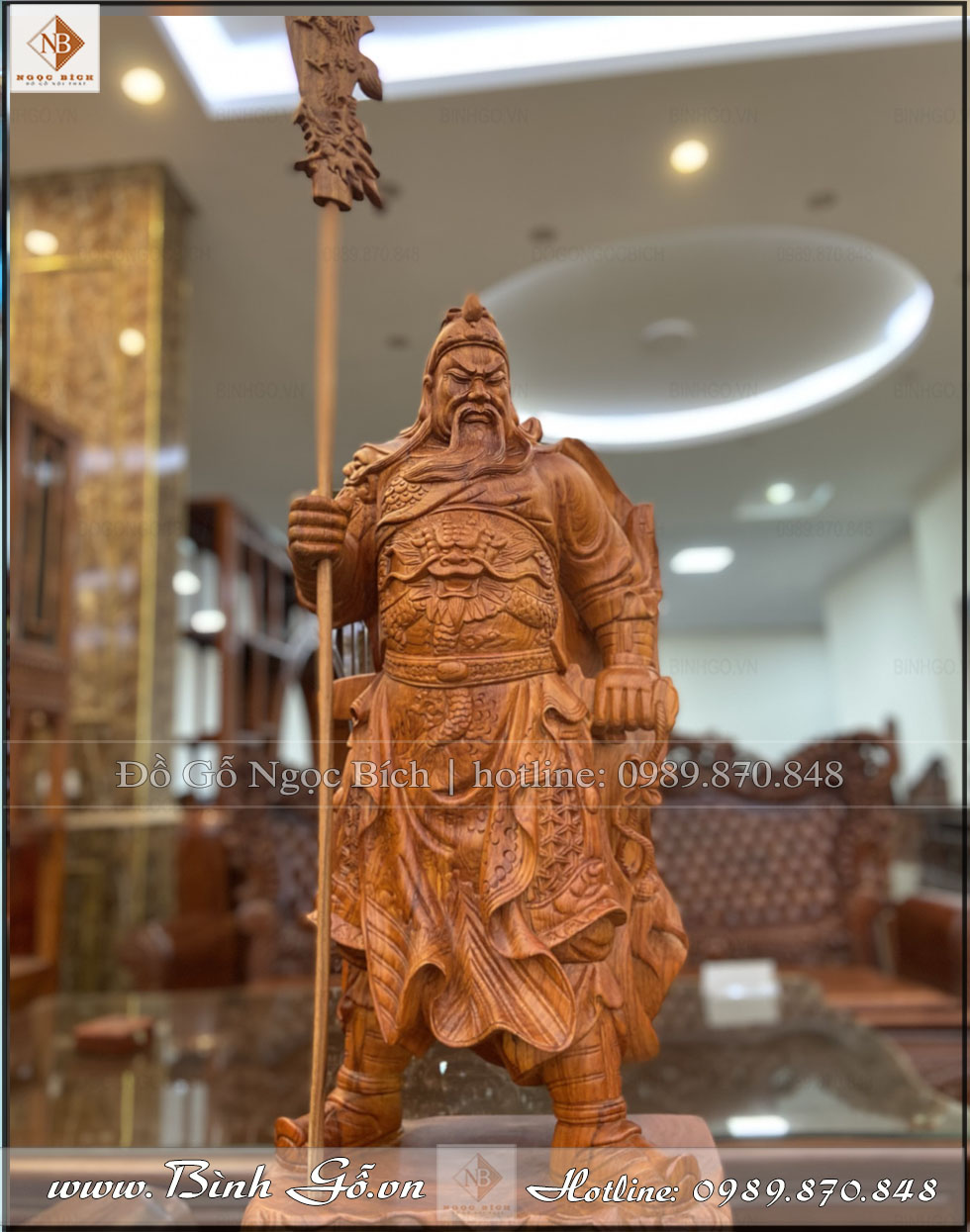 Tượng Quan Công gỗ Hương Đá - Cao 80cm