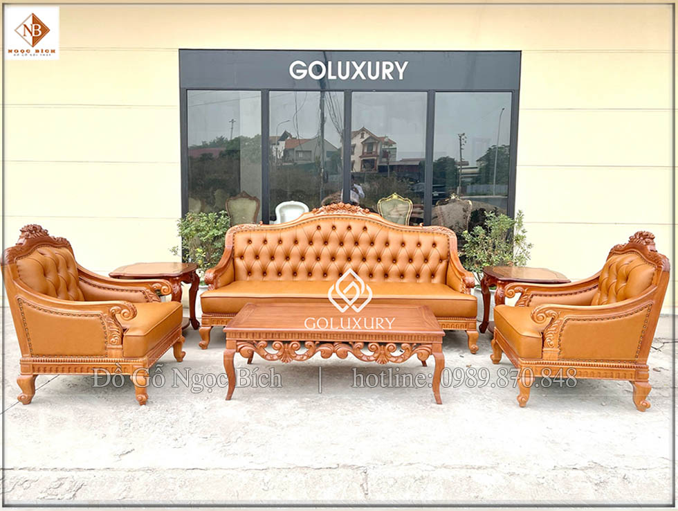 Sofa tân cổ điển gỗ gõ đỏ phòng làm việc giám đốc được sản xuất trên dây chuyền công nghệ hiện đại, quá trình mài dũa và trạm khắc đầy tỉ mỉ