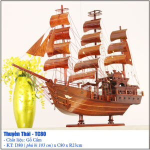 thuyền buồm Thái Lan gỗ cẩm 80cm