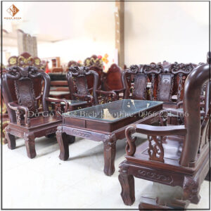Bộ bàn ghế quốc voi tay 10 hàng 8 món gỗ trắc gồm 1 đoản, 1 bàn, 4 ghế, 2 đôn kẹp