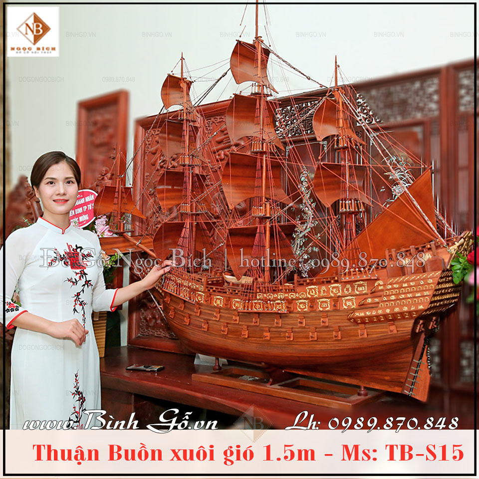 Mô hình thuyền buồm gỗ hương dài 150cm 