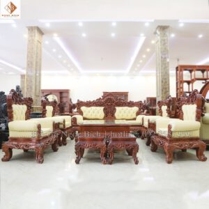 Bọ sofa tân cổ điển bọc da trắng